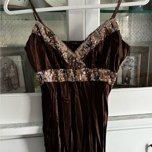 Forever 21 Brown Sequined Baby Doll Tank Top Sequins Small